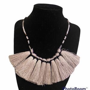 Andante gray beaded tassel Necklace NWT